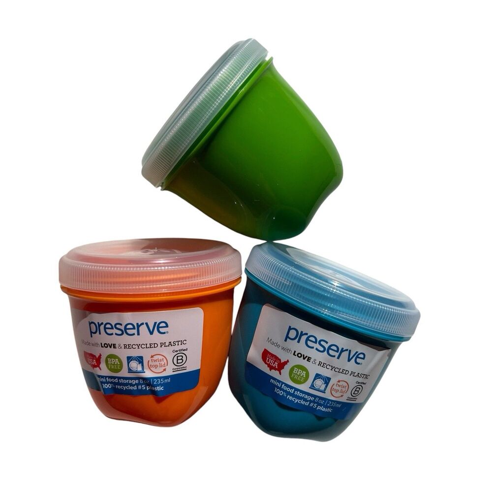 Assorted Preserve Mini Storage Containers 8 oz Recycled Plastic USA-3 count
